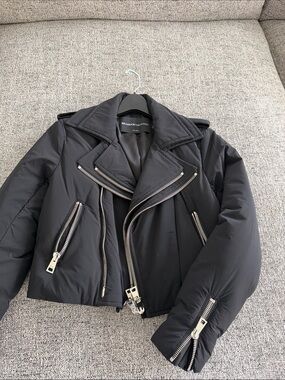 Brandon Maxwell Black Quilted Bomber Moto Jacket with Silver Hardware